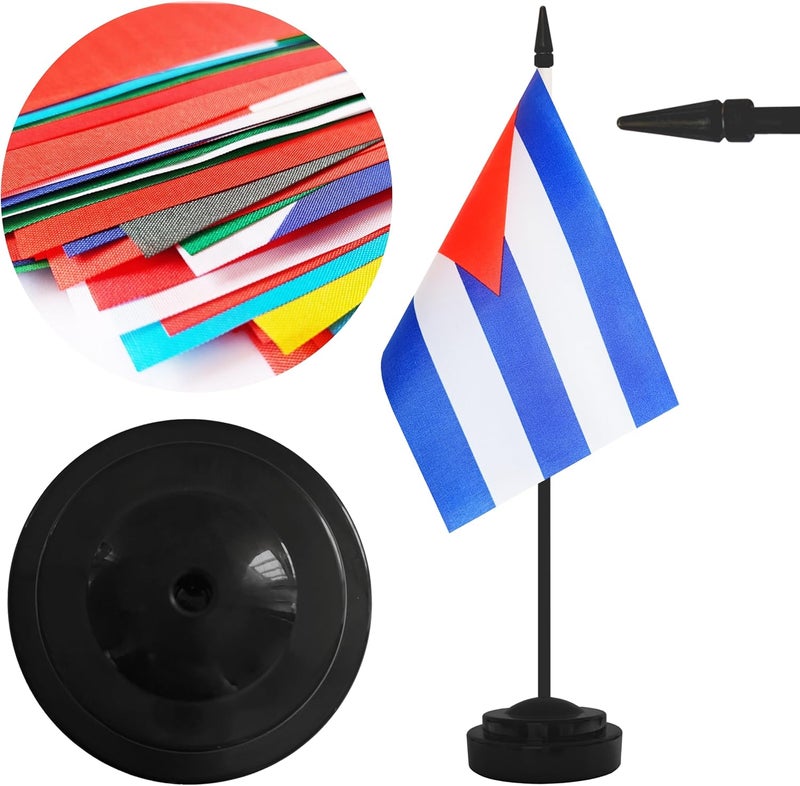 Yamiuo 2 Pack Cuba Desk Flag Set, Cuban Desktop Small Miniature Table Office Flag with 12" Black Pole and Black Base, Offices, Classroom, Home, Festival Decoration (Cuba) - Image 3